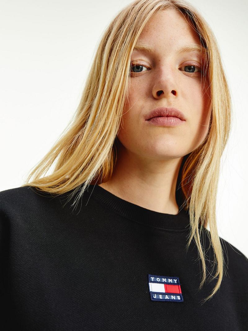 Női Tommy Hilfiger Organic Pamut Tommy Badge Pulóverek Fekete | HU 399RVD